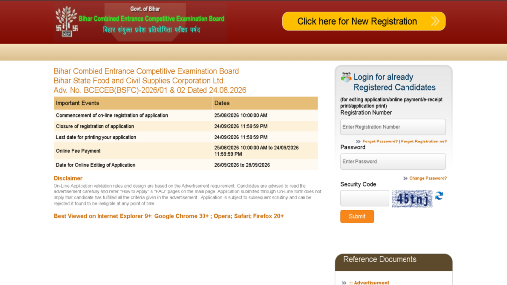 BCECE BSFC Vacancy 2026 Online Apply