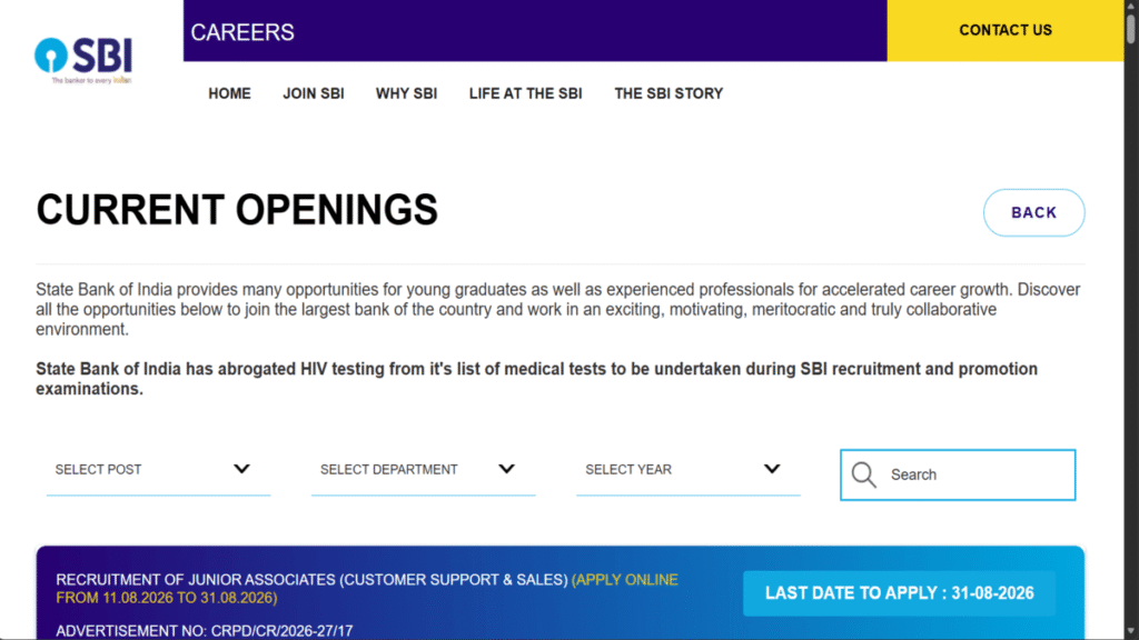 SBI Clerk Backlog Vacancy 2026 Online Apply