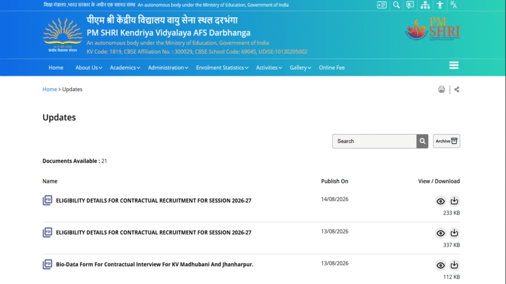 Darbhanga KVS Teacher Vacancy 2026