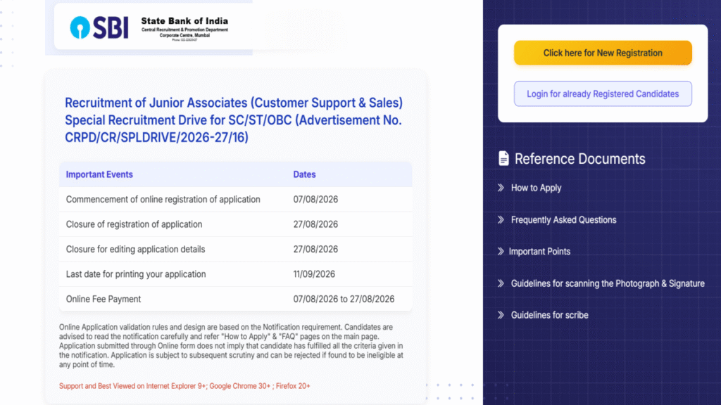 SBI Clerk Backlog Vacancy 2026 Online Apply