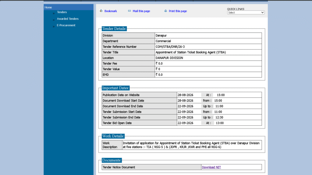 Bihar Railway Ticket Booking Staff Bharti 2026